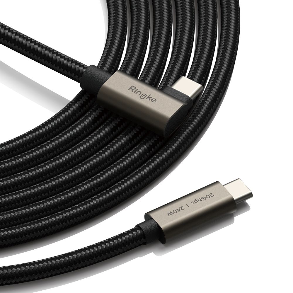 Ringke 3.2 gen. 2x2 USB-C, PD 3.1 240W 2m vinklad kabel - svart, bild 3