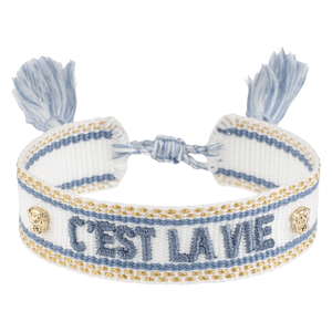 DARK Woven Friendship Bracelet "C'est La Vie" White W/Country Blue & Gold