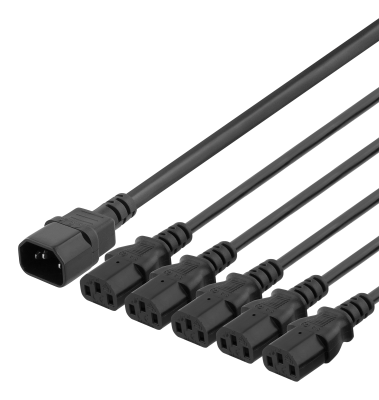 Strömkabel 3-polig apparatkabel + Y-splitter, IEC C14 hane till 5xIEC C13 hona, 2 m