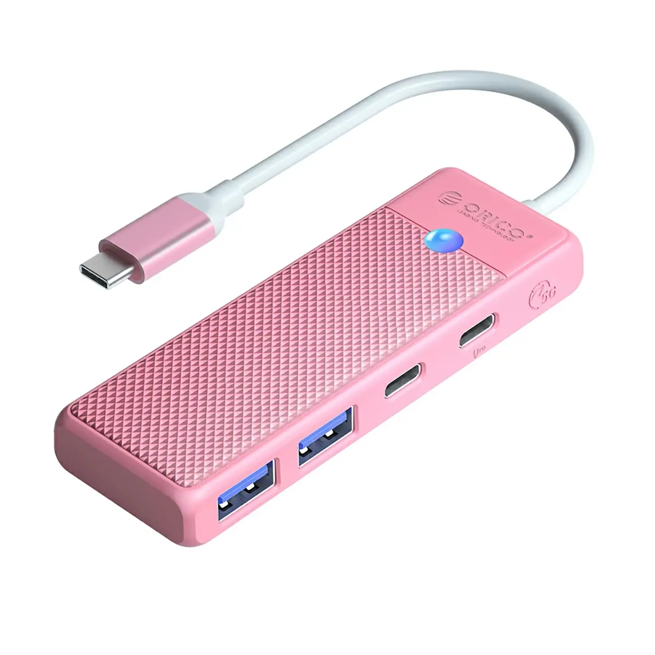 Orico PAPW2AC-C3-C3 USB-hubb 4 portar: 2x USB-A 3.0, 1x USB-C 3.0, USB-C PD 100 W, 0,15 m rosa
