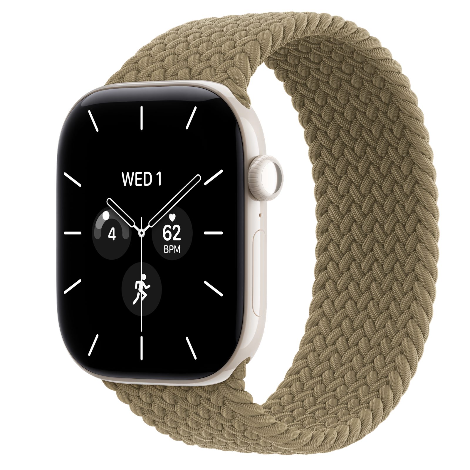 Apple Watch Series 12 (GPS + Cellular) • Keramikboett pärlvit, 46 mm • Flätad sololoop oliv