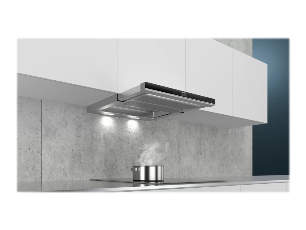 Siemens iQ700 LI67SA671 - Kåpa - teleskopisk - Fördjupning - bredd: 52.4 cm - djup: 29 cm - utsug och återcirkulering (-) - med inbyggd motor - rostfritt stål