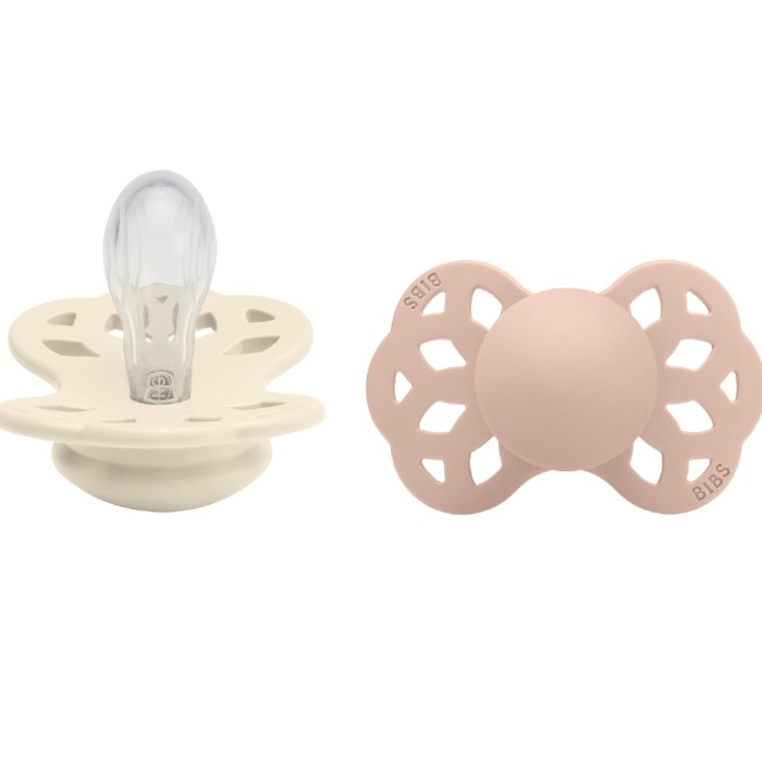 BIBS Pacifier Infinity Symmetrical Silicone Ivory/Blush Size 1 2pcs