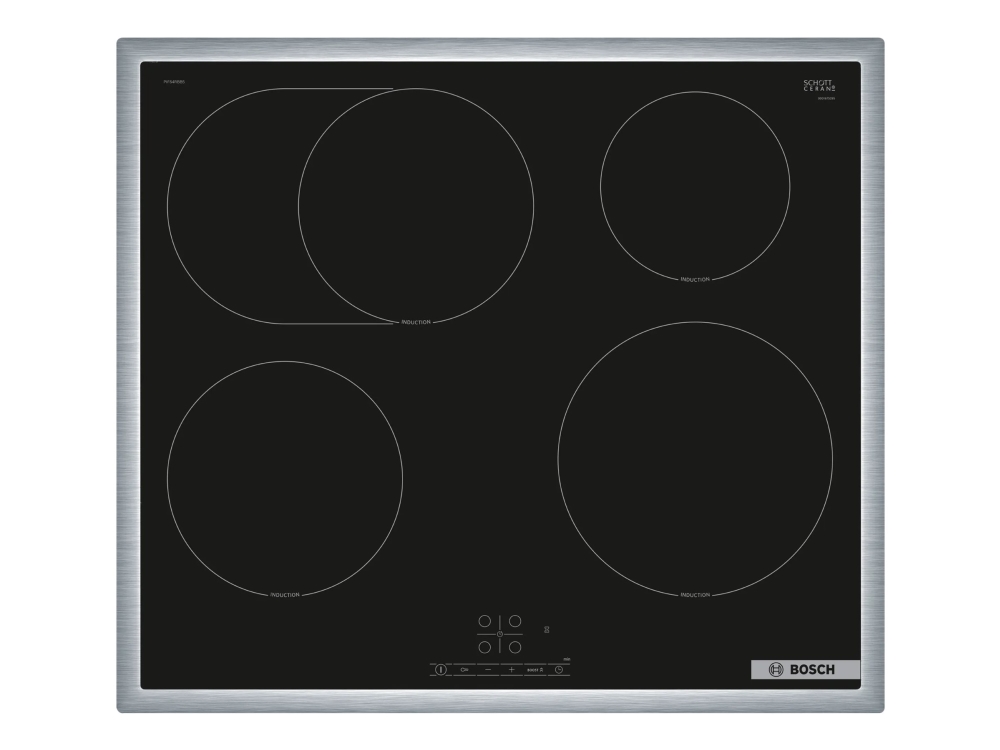 Bosch Serie | 4 PIF64RBB5E - Induktionshäll - 4 kokplattor - Fördjupning - bredd: 56 cm - djup: 49 cm - med kanter i rostfritt stål - svart / rostfritt stål