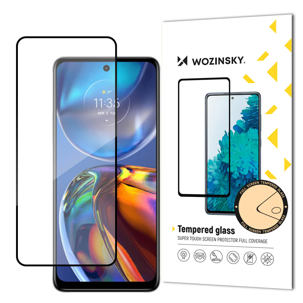 Wozinsky Super slitstark full lim härdat glas helskärm med ram fallvänlig Motorola Moto E32 svart
