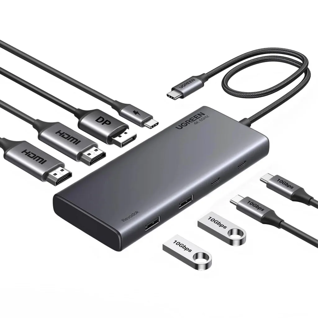 UGREEN Revodok 308 CM639 USB-C Hub med USB-A/USB-C/Display Port/HDMI - Grå, bild 2