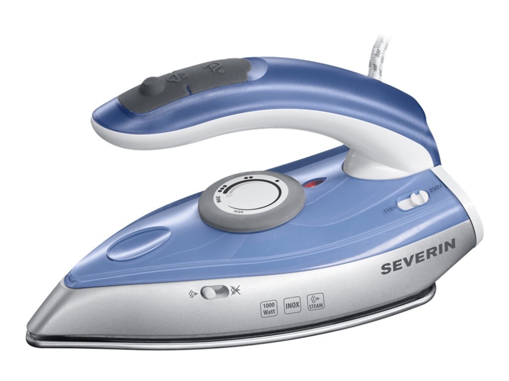 SEVERIN BA 3234 - Reseångstrykjärn med automatisk avstängning - sula rostfritt stål - 1000 W - blå/silver