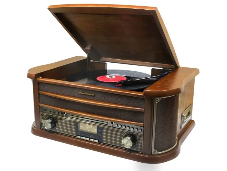Soundmaster NR565DAB skivspelare 33,45,78 RPM DAB+ CD/MP3, trä