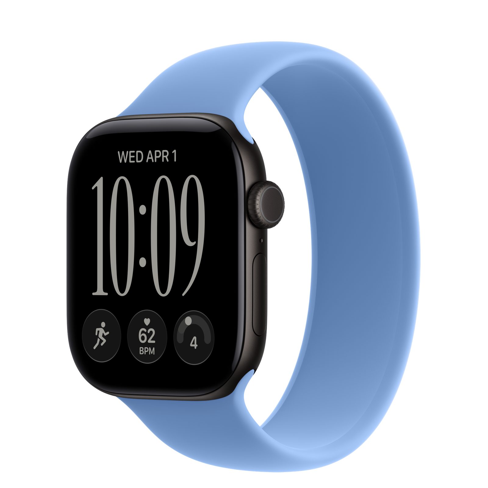 Apple Watch Series 12 (GPS) • Aluminiumboett svart, 42 mm • Sololoop ängsblå
