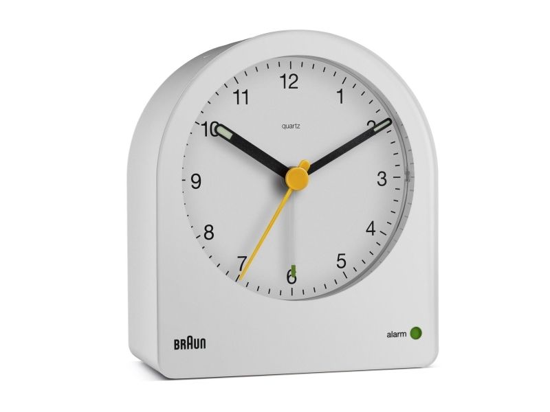 Braun BC22, Quartz-väckarklocka, Rund, Vit, Gul, 12 timmar, Ringklocka, Batteri