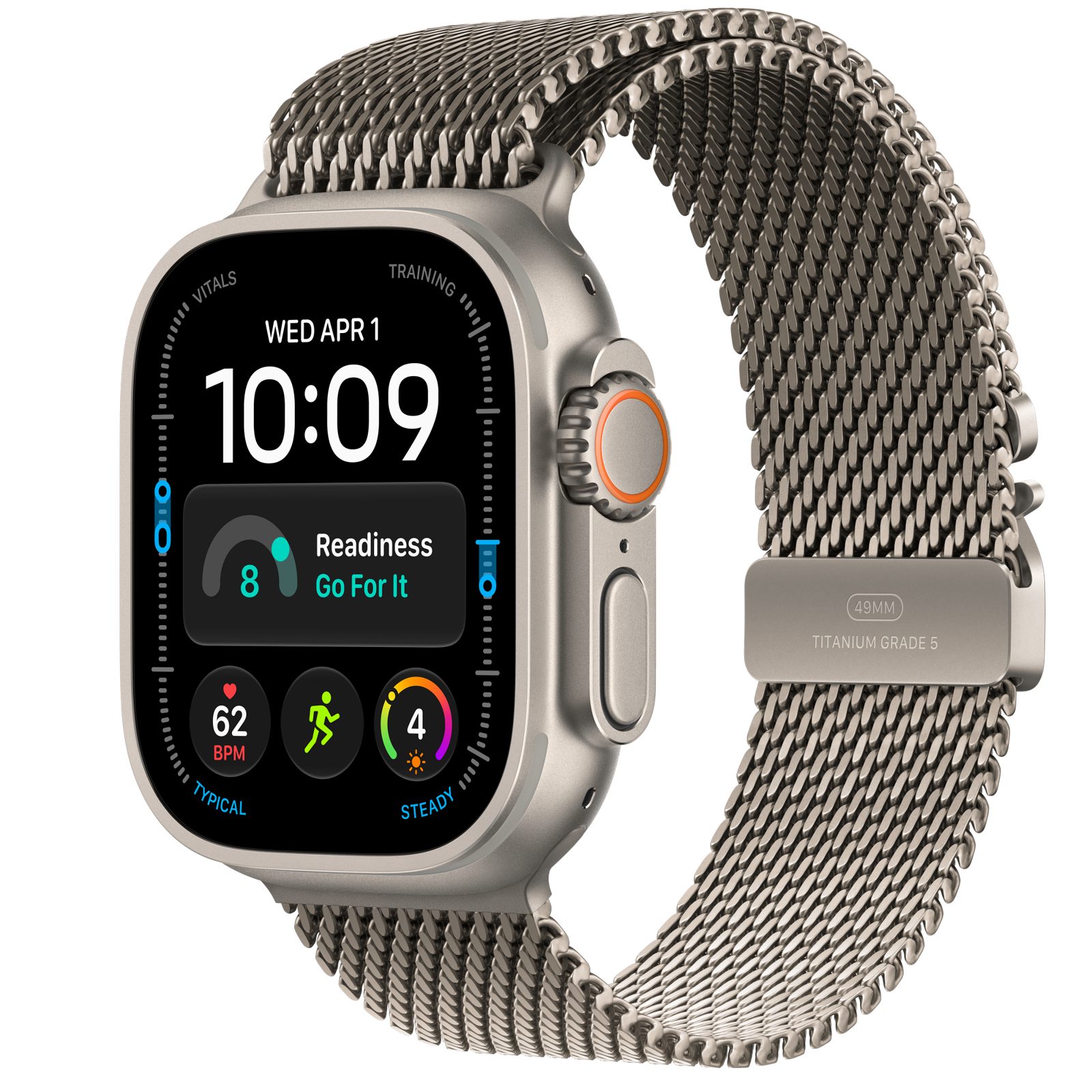 Apple Watch Ultra 4 GPS + Cellular 49 mm naturligt titan, naturligt titan Milanesisk loop - S