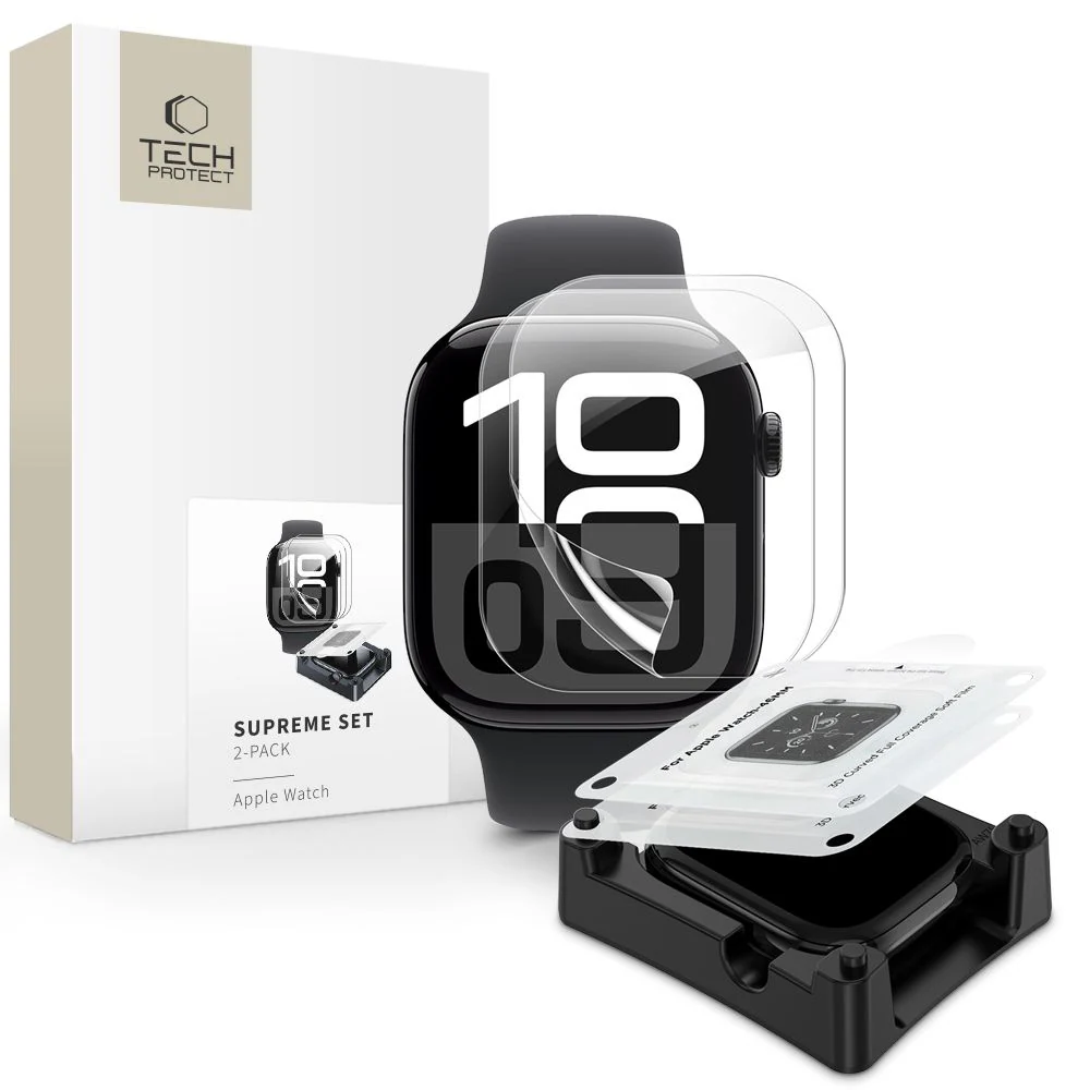 Tech-Protect Supreme Hydrogel Film Set 2-pack för Apple Watch 10 42 mm - transparent