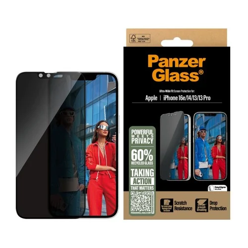 PanzerGlass iPhone 17e/16e/14/13/13 Pro skärmskydd Ultra-Wide Fit Privacy med applikator, bild 2