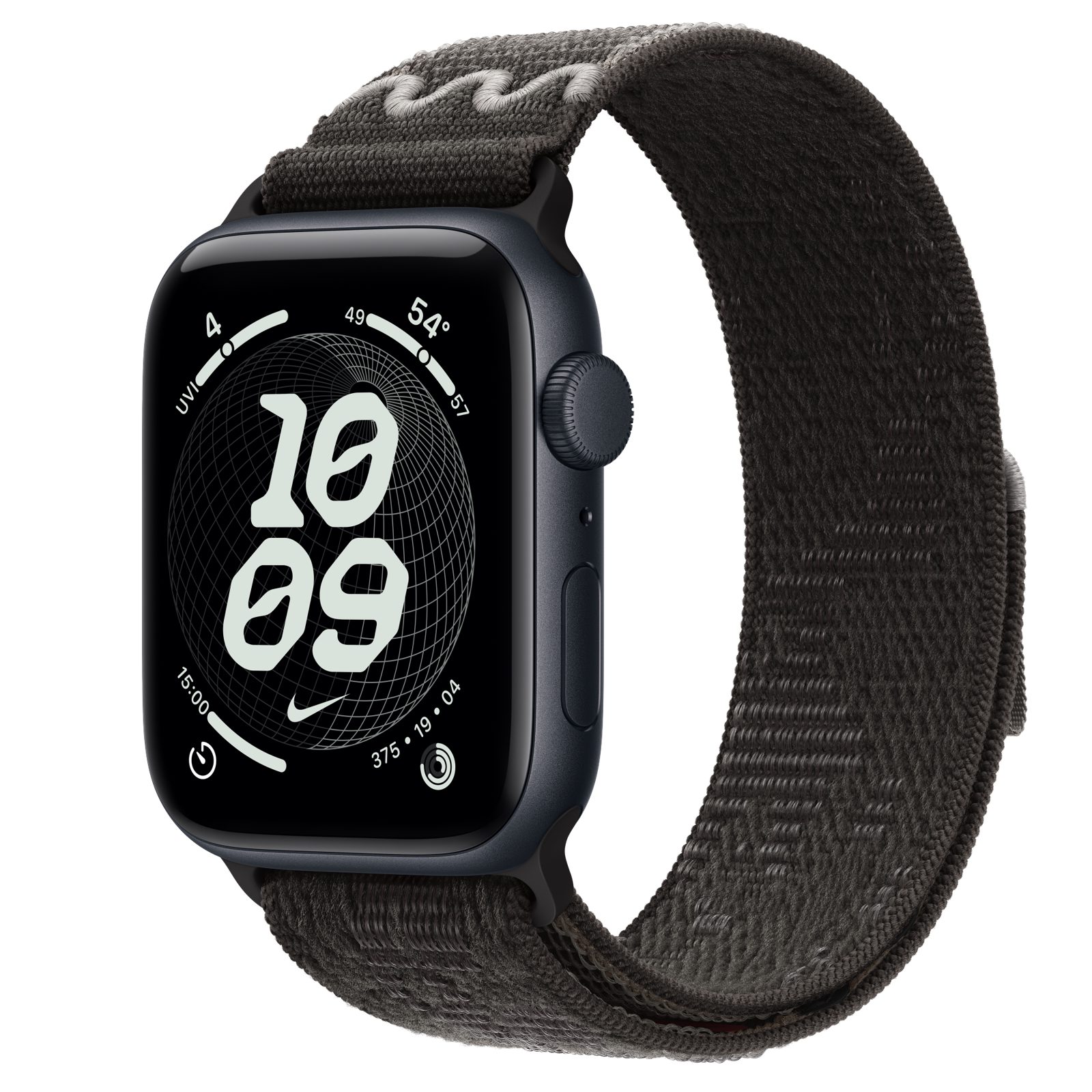 Apple Watch SE 3 (GPS) • Aluminiumboett midnatt, 44 mm • Nike-sportloop i After Dark Black