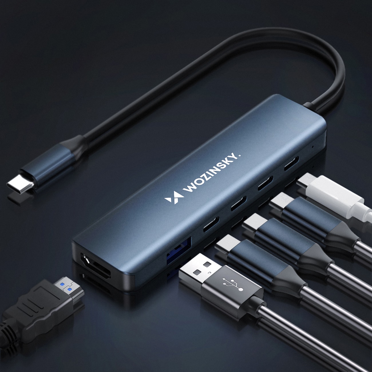 USB-C 6 i 1-hubb Wozinsky WHBC10Y4S Multifunktionell, aluminium, med 25 cm kabel - Grå, bild 2