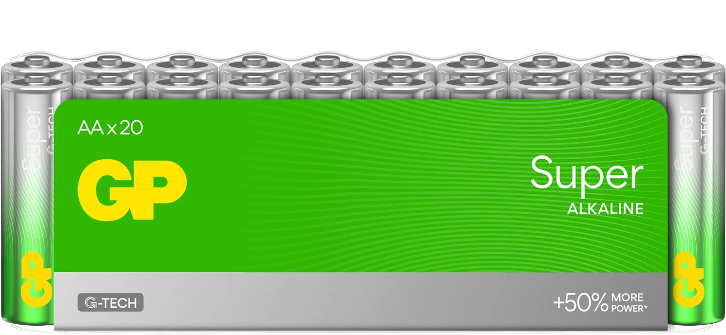 GP Super Alkaline Battery, Size AA, 15A/LR6, 1.5V, 20-pack