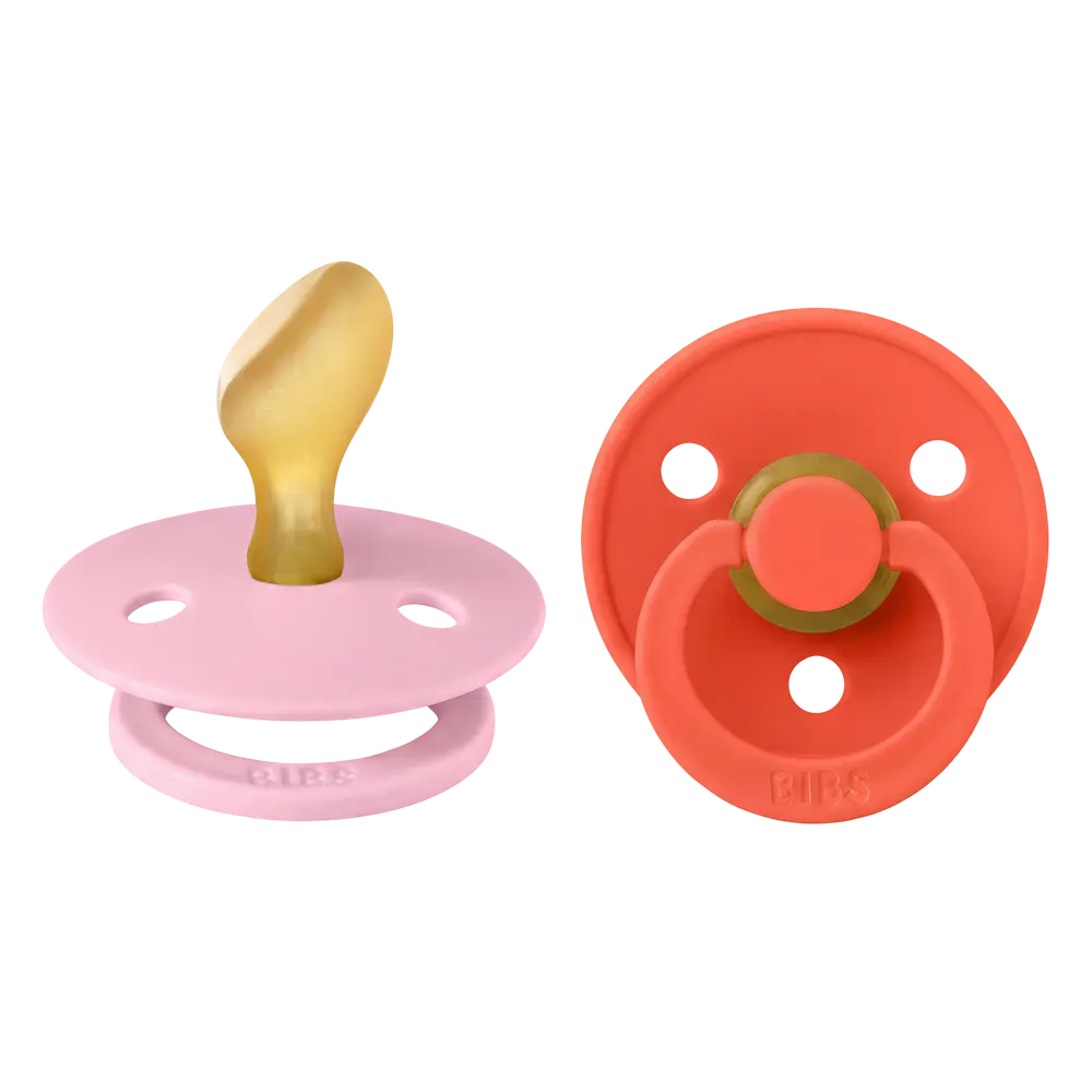 BIBS Pacifier Colour Anatomical Latex Baby Pink/Tango Size 2 2pcs
