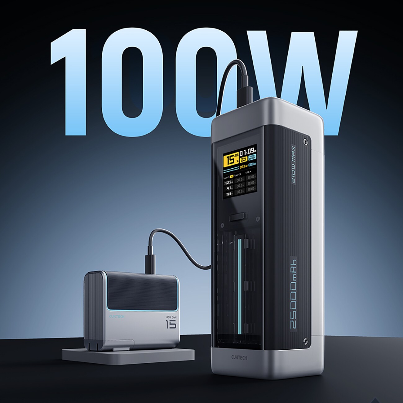 Powerbank Cuktech CUK00P23GLBK 210W 25000mAh Powerbank 2 x USB-C 1 x USB-A - Svart, bild 4