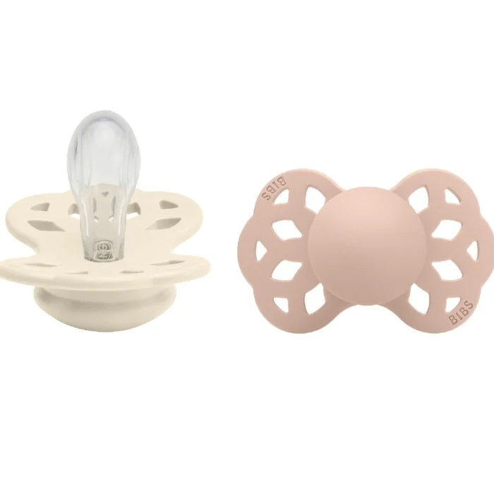 BIBS Pacifier Infinity Symmetrical Silicone Ivory/Blush Size 1 2pcs