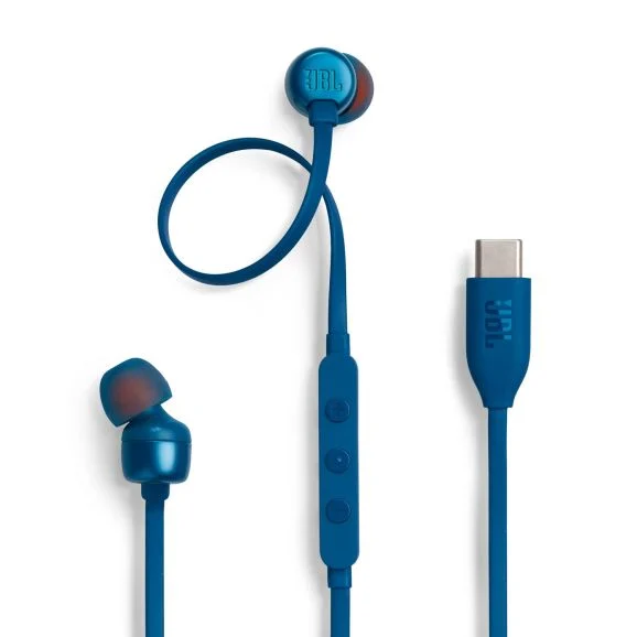 JBL TUNE 310C USB - Hörlurar med mikrofon - inuti örat - kabelansluten - USB-C - blå