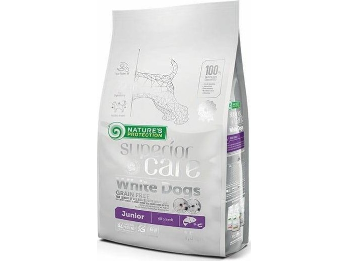 Nature's Protection Superior Care White Dogs Grain Free Salmon Junior (alla raser) valpfoder, 1,5 kg
