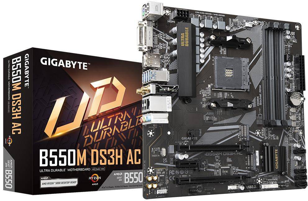 Gigabyte B550M DS3H AC, AMD Socket AM4, MicroATX, 4xDDR4, 2xM.2 + SATA3 RAID, DVI/HDMI, USB 3.2, GigaLAN, WiFi 5, Bluetooth 4.2, RGB Fusion 2.0, bild 3