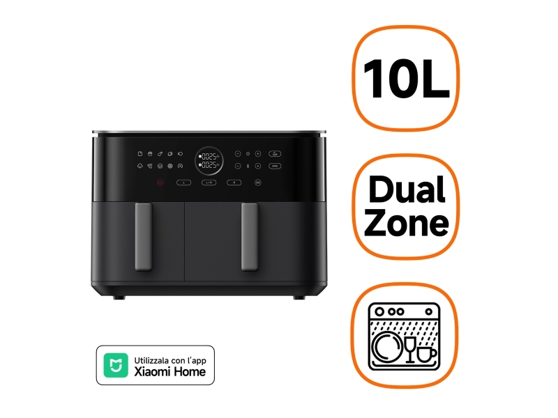 Xiaomi MAF-D1001, Varmluftsfritös, 10 L, 40 °C, 230 °C, Dubbel, Svart
