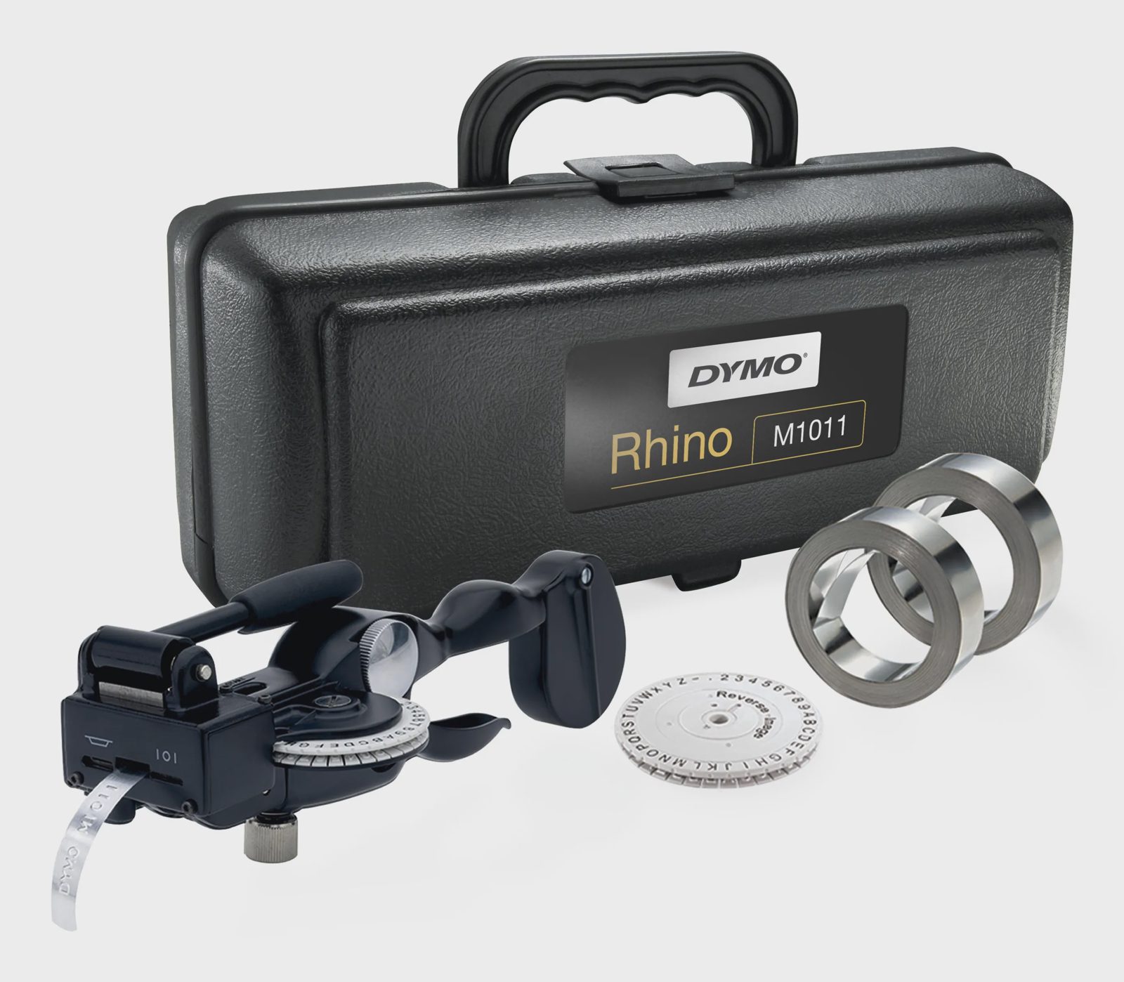 DYMO Rhino M1011 etikettpräglare 12 mm metalltejp, svart