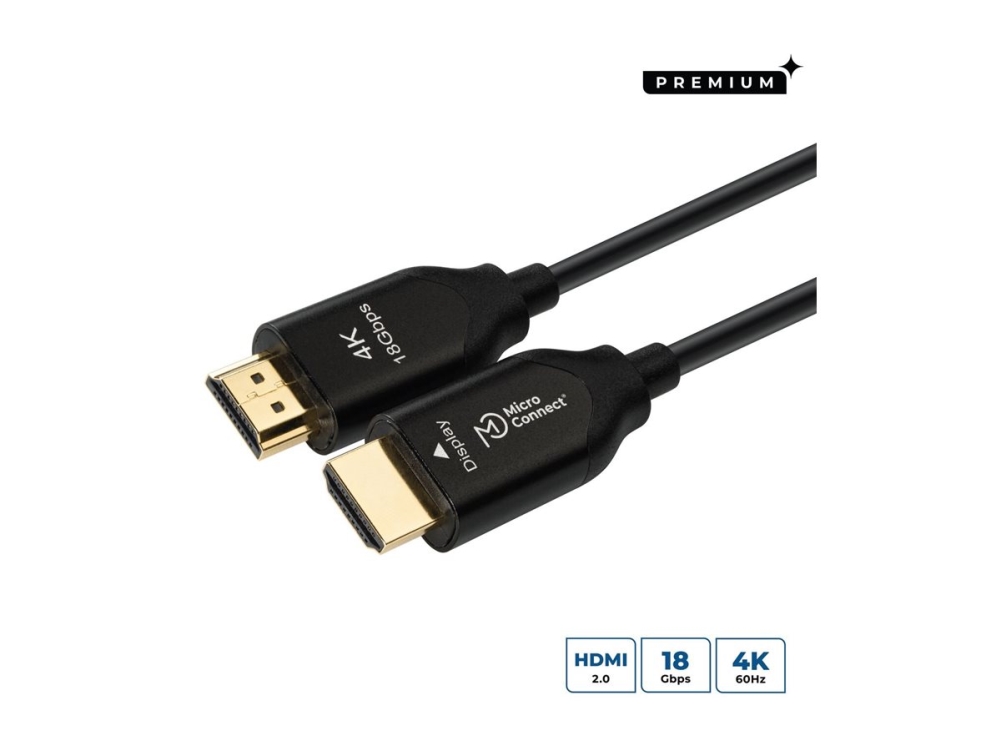 HDMI-kabel MicroConnect Premium High Speed Active Optic, 4K@60Hz, 40 meter - Svart