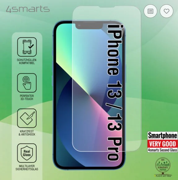 4smarts Second Glass X-Pro - Skärmbeskytter för mobiltelefon - 2,5D - glas - Krystalklar - för Apple iPhone 13, 13 Pro, 14