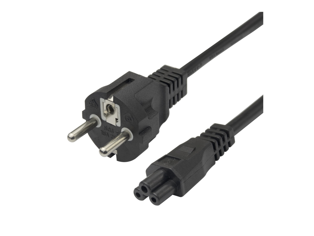 Strömkabel Deltaco 3-pin till bärbara, CEE 7/7 - C5, 1,5m - Svart
