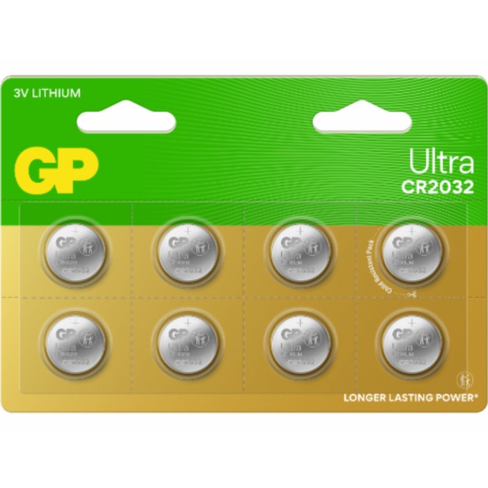 GP Ultra Lithium Cell Battery CR2032, 3V (8-pack)