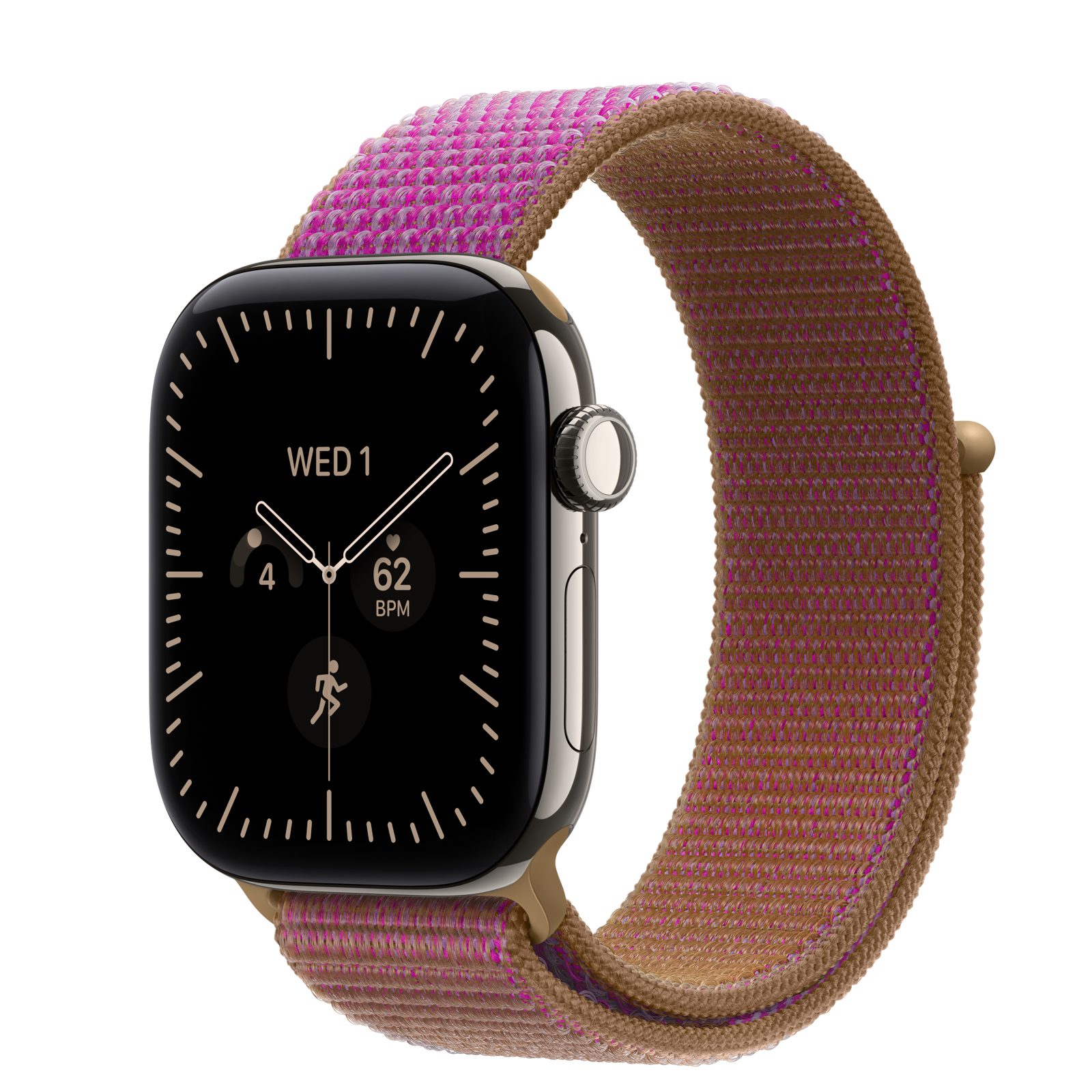 Apple Watch Series 12 (GPS + Cellular) • Titanboett naturlig, 42 mm • Sportloop magenta
