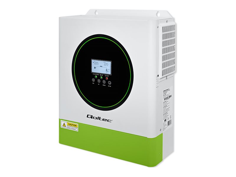 Qoltec - Solkraftomvandlare - off-grid, 100A, 24V, MPPT, BMS, Wi-Fi-alternativ, sinus, effektfaktor 1.0 - AC 220-230 V - 3500 Watt - 3500 VA - RS-232, RS-485 - vit, grön