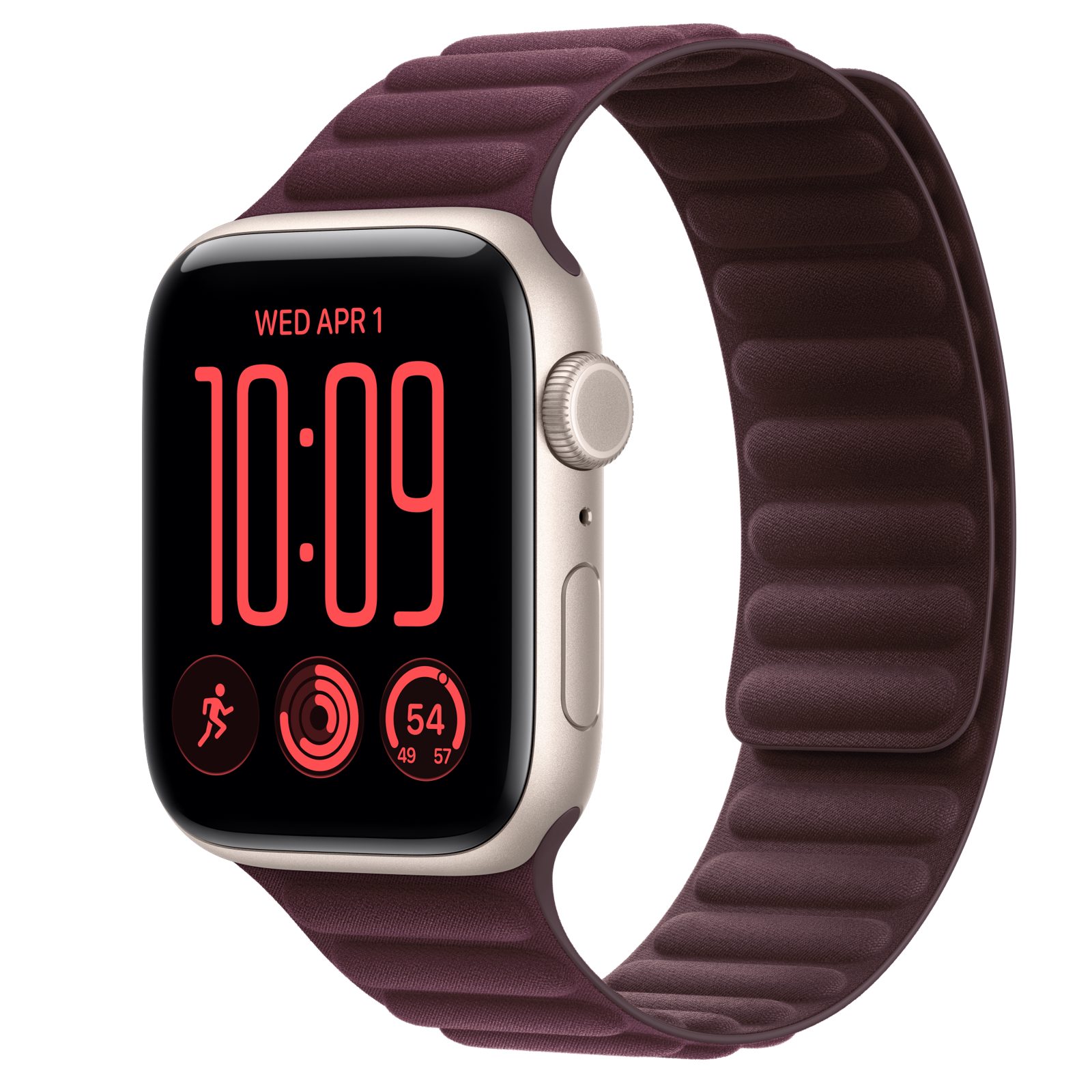 Apple Watch SE 3 (GPS + Cellular) • Aluminiumboett stjärnglans, 44 mm • Magnetlänk bourgogne