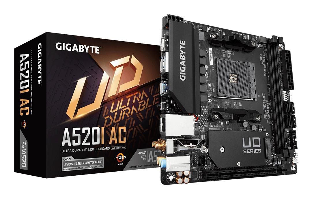 Gigabyte A520I AC, AMD Socket AM4, Mini-ITX, 2xDDR4, PCI Express, M.2 + SATA3 RAID, 2xHDMI/DP, USB-C, GigaLAN, WiFi 5, Bluetooth 4.2, RGB Fusion 2.0, bild 3