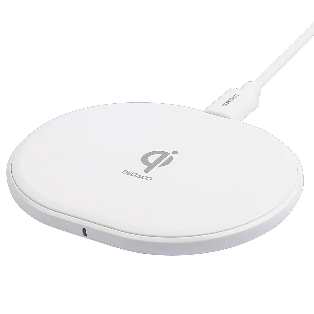 Deltaco 10 W trådlös laddare USB-C - Vit / Qi-certifierad trådlös laddare / Trådlöst laddställ med USB-C
