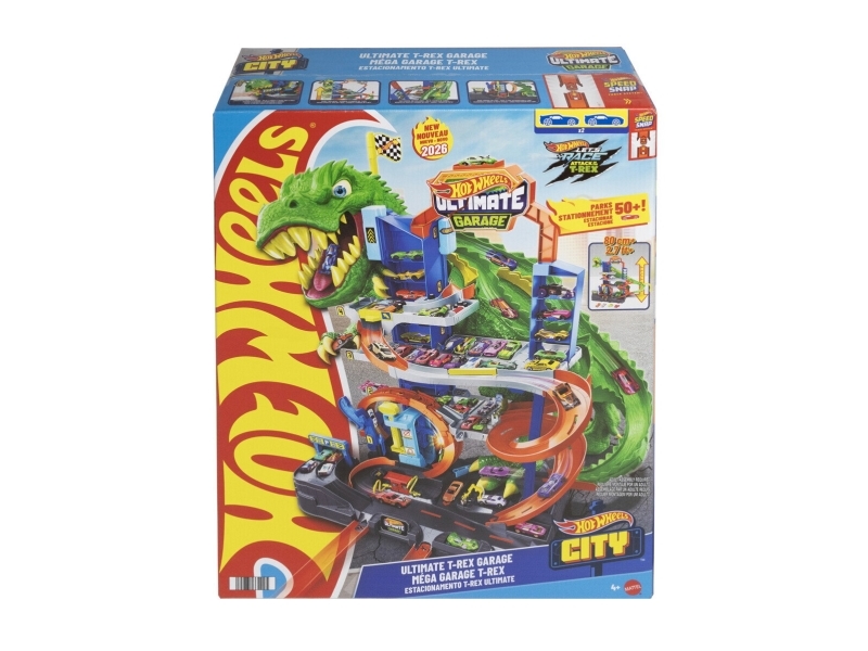 Hot Wheels City Ultimate T-Rex Garage JHL98, 2 bilar, förvaring för 50+ bilar