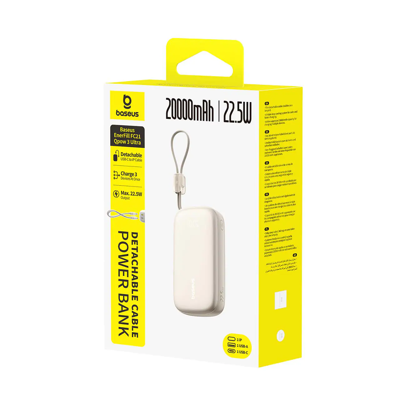 Baseus EnerFill FC21 Qpow 3 Ultra 20000mAh 22,5W powerbank med display och kabel ingår – beige, bild 4