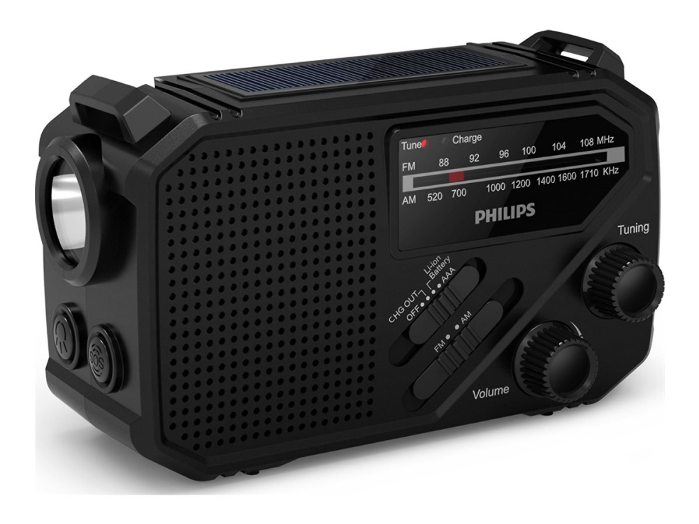 Philips TAR1609/00 bärbar FM/AM-vevradio och ficklampa, svart