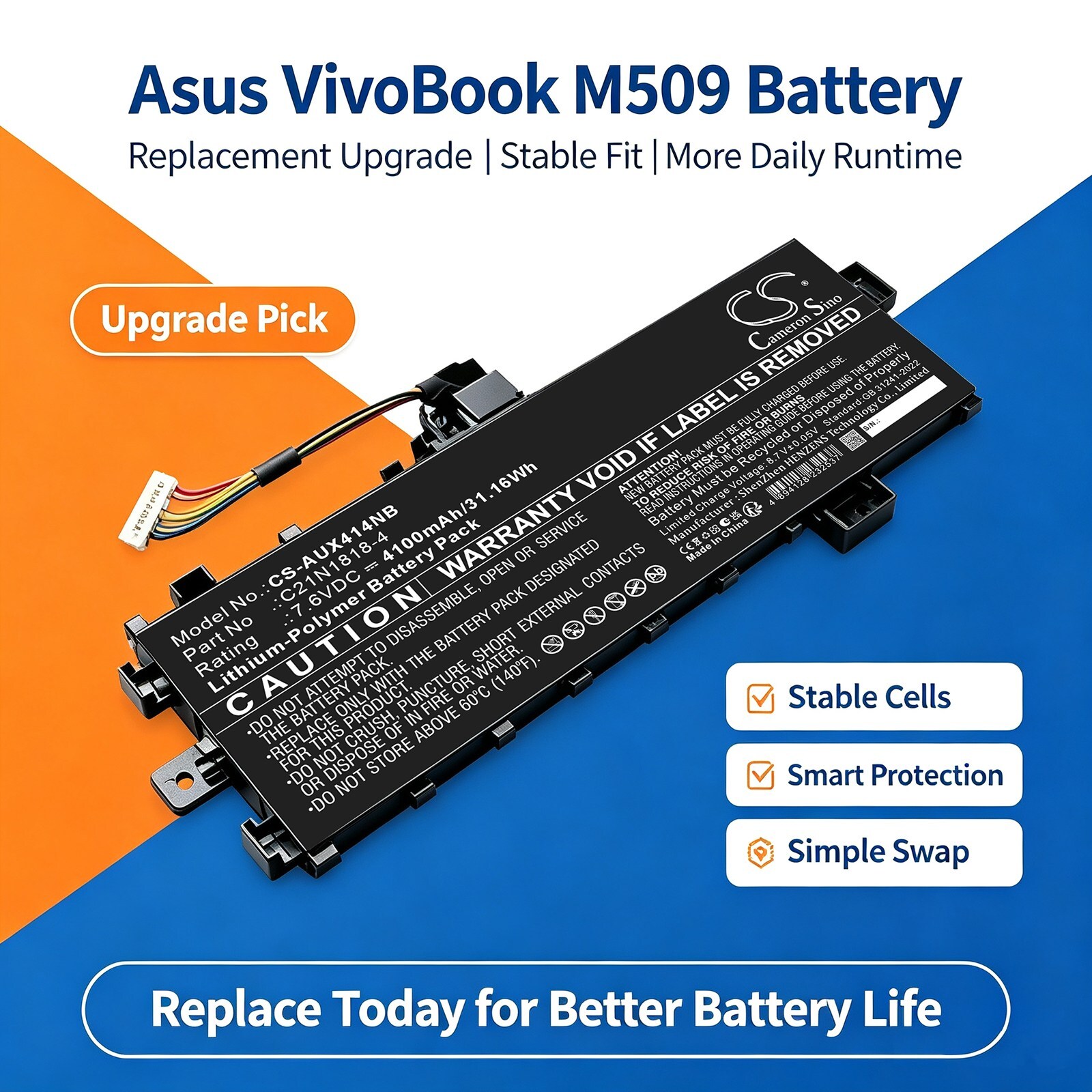 Batteri till Laptop, Bärbar dator för Asus VivoBook M509DA-EJ025T m.fl., bild 2