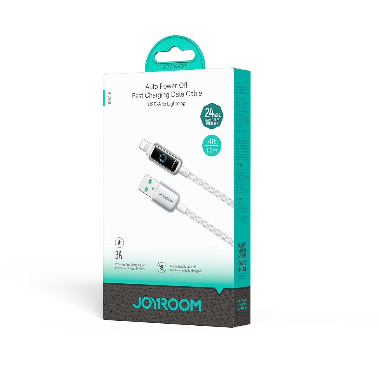 Joyroom S-A55 StarFlight 3A USB-A – Lightning-kabel 1,2 m – vit, bild 4
