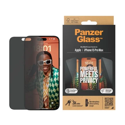 PanzerGlass iPhone 15 Pro Max skärmskydd Ultra-Wide Fit Privacy med applikator