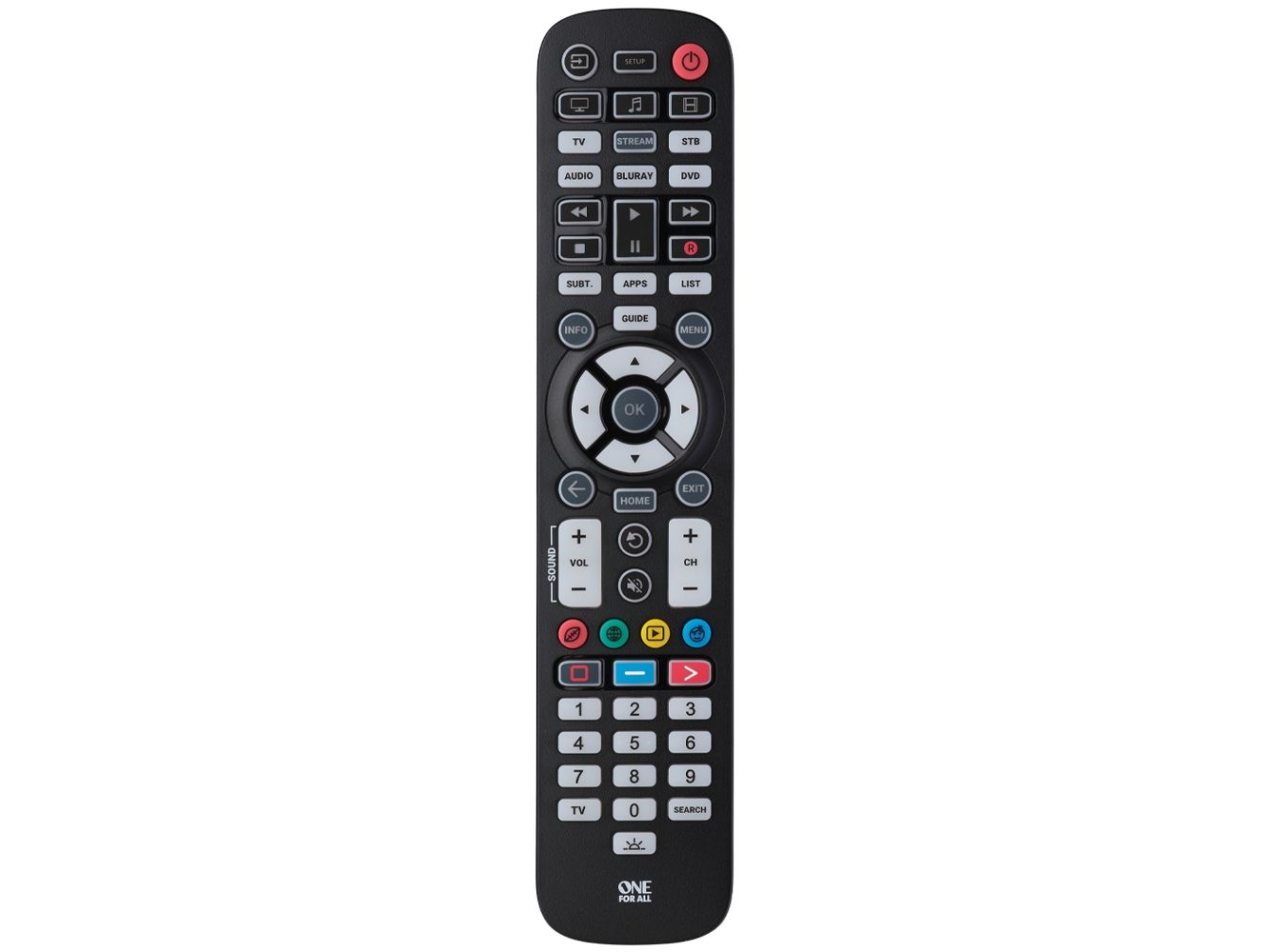 One For All Essential 6, DVD/Blu-ray, IPTV, Ljudlimpa, TV, IR trådlös, Tryckknappar, Svart