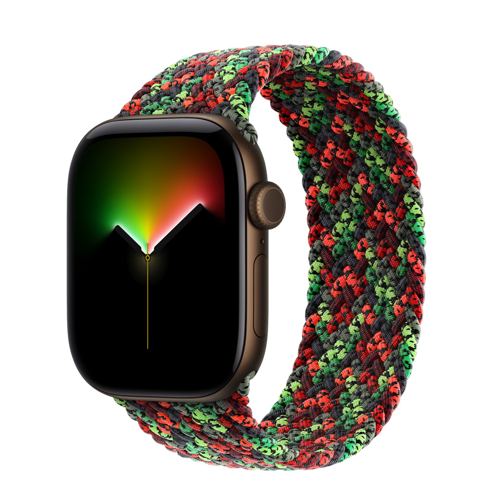 Apple Watch Series 12 (GPS) • Aluminiumboett mörk brons, 42 mm • Flätad sololoop i Black Unity – Unity Connection