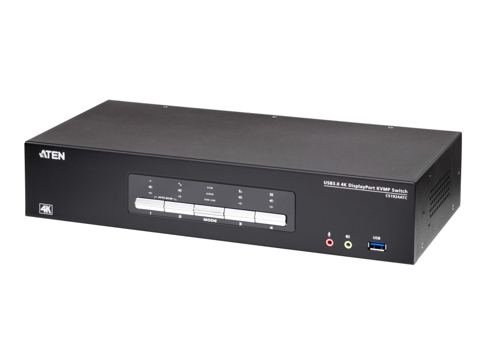 ATEN KVMP CS1924ATC - Omkopplare för tangentbord/video/mus/ljud/USB - 4K, DisplayPort, USB 3.0 - 4 x KVM/ljud/USB - 1 lokal användare - skrivbordsmodell
