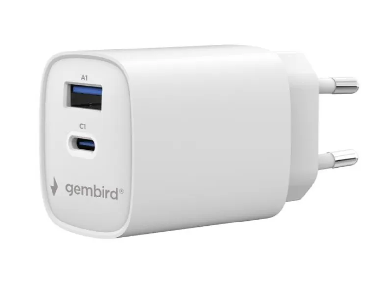 Gembird TA-UC-1A1C-PD30-01-W snabbladdare 30 W 2 portar USB-C + USB-A, vit