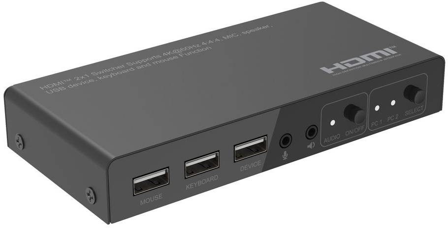Systemswitch MicroConnect MC-HDMIKVM0201-4K, 2-vägs KVM, HDMI 2.0 4K@60Hz, hybrid USB-A/USB-C, ljud, bild 2