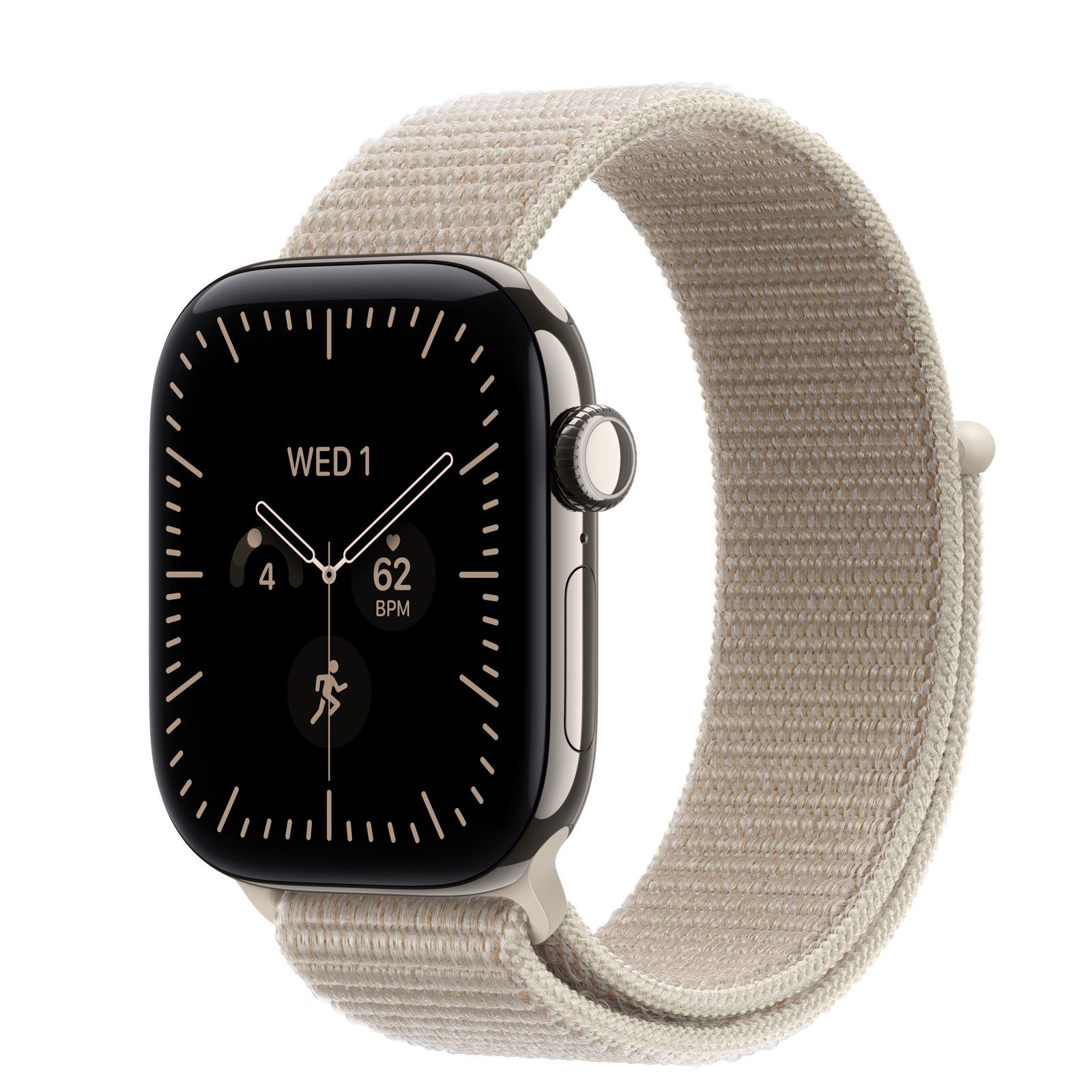 Apple Watch Series 12 (GPS + Cellular) • Titanboett naturlig, 42 mm • Sportloop kalksten