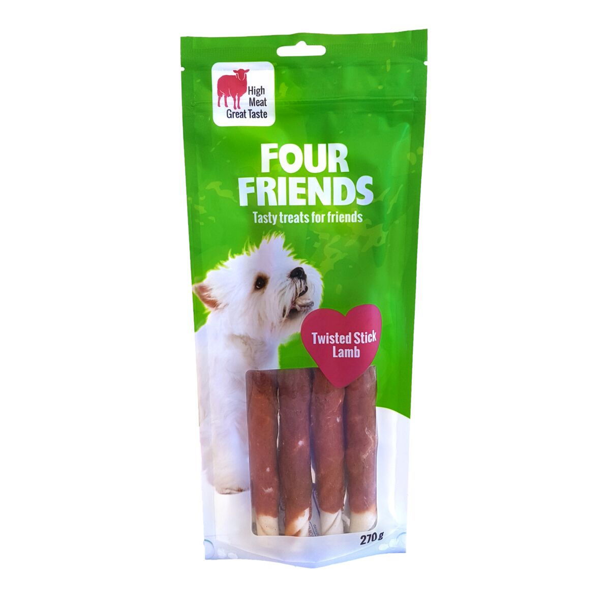FourFriends Dog Twisted Stick Lamb 25 cm 4 pack
